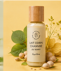 Lait Corps Chanvre du Berry, Équilibre - flacon en bambou entouré de feuilles et de noisettes