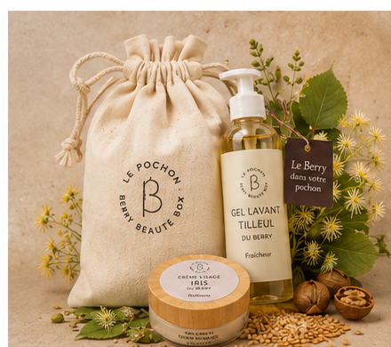 Coffret Iris & Tilleul Le Pochon - pochon en toile avec Crème Visage Iris et Gel Lavant Tilleul du Berry